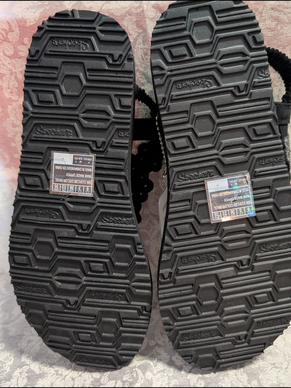 Skechers Black Beaded Floral T-Strap Sandals - Picture 3 of 4
